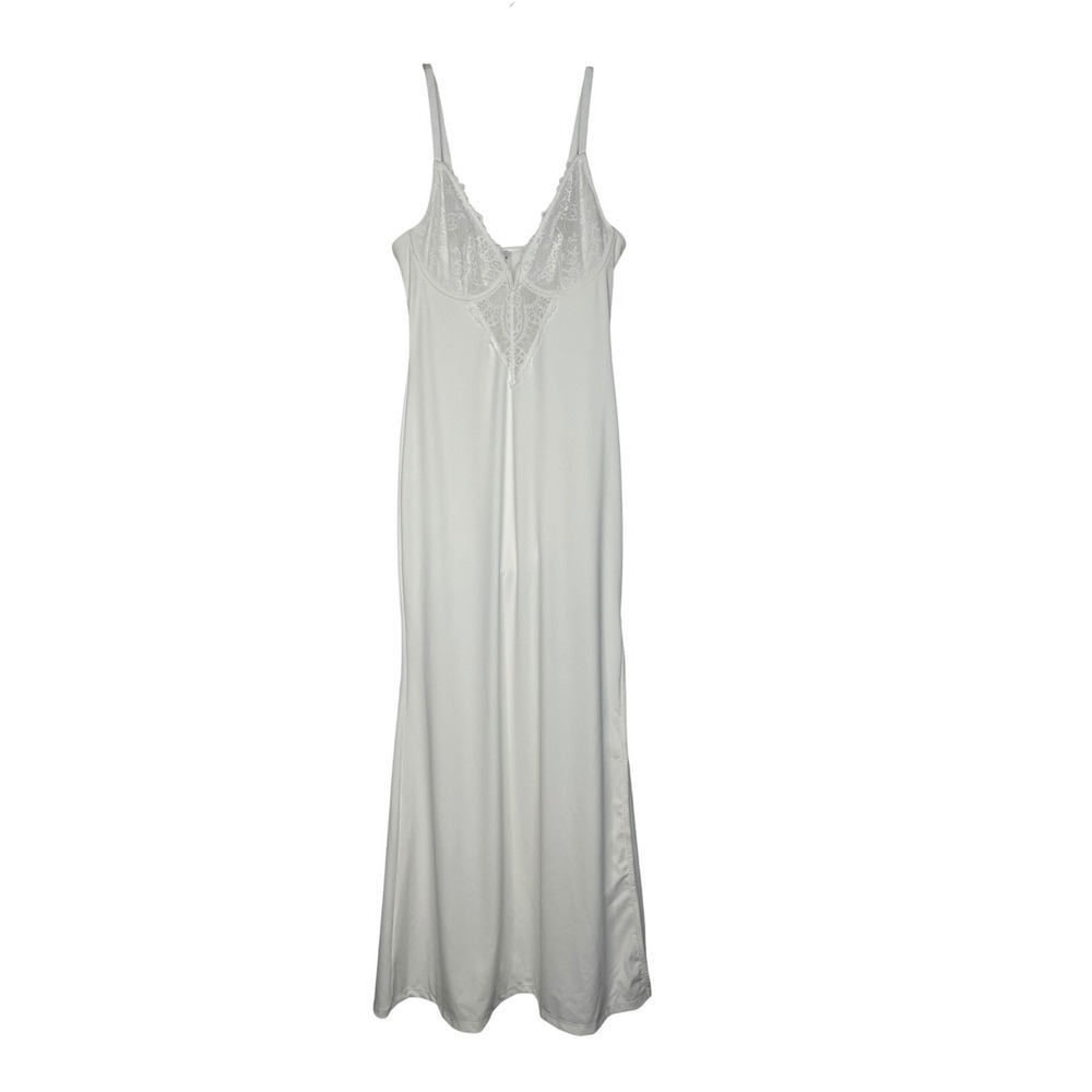 Popilush Built-In Shapewear Slip Maxi Dress Lace Vneck Medium White New